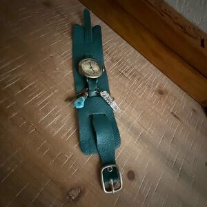 Teal Leather Watch with Charms